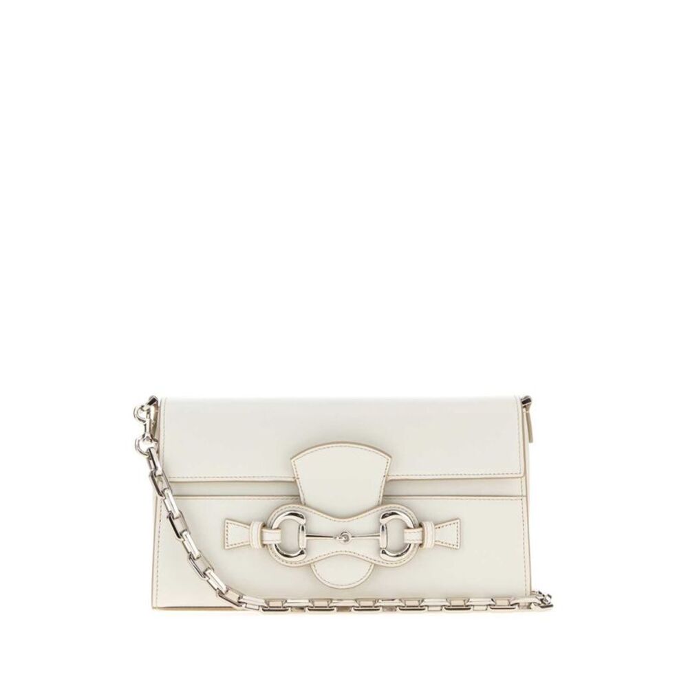 Gucci Women White Leather Medium Horsebit Ristretto Shoulder Bag